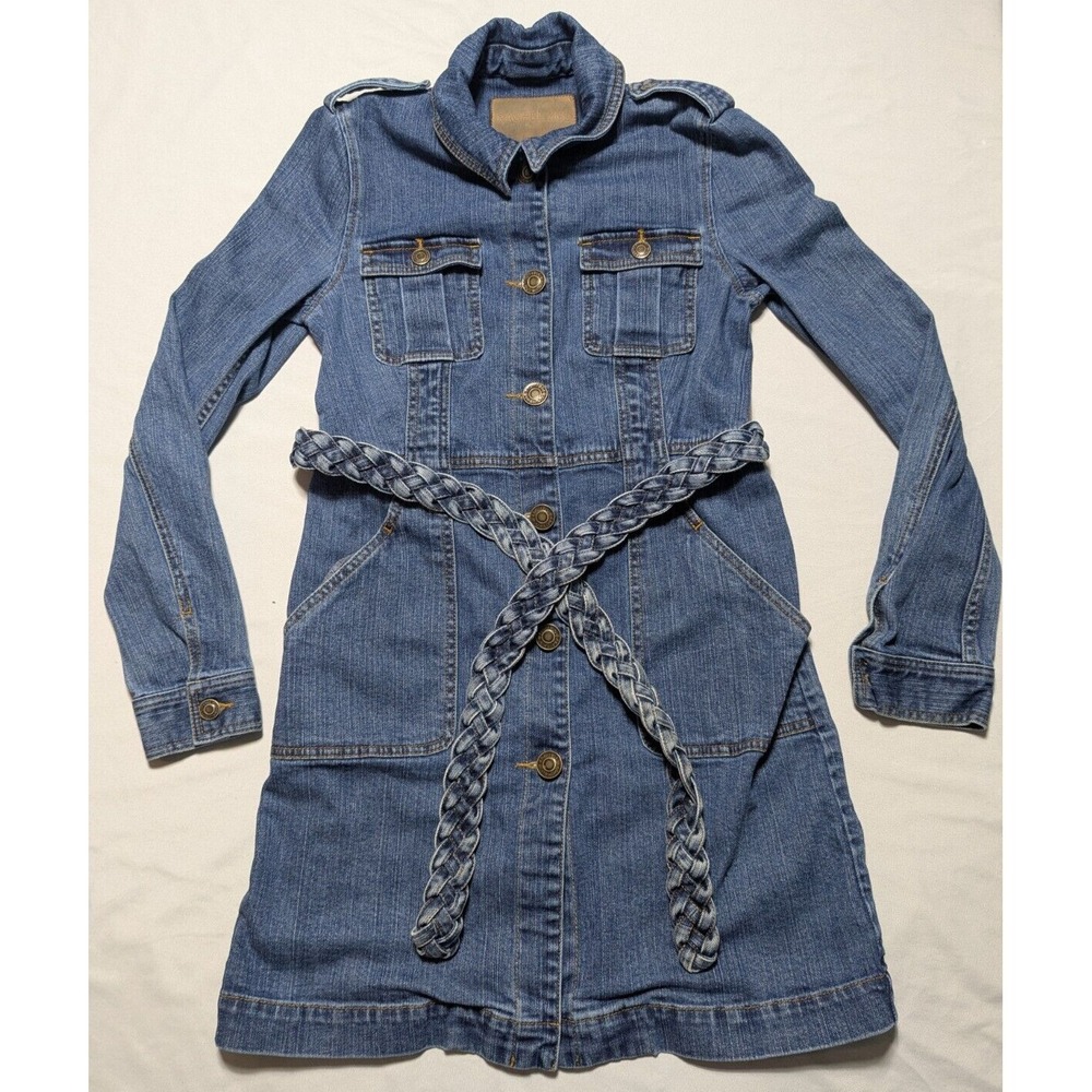 RACHEL ZOE Women Size 2 Blue Button Front Belted Heavy Denim Jean Jacket Dress